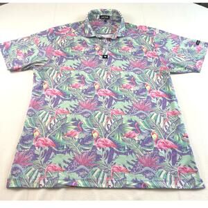 Bad Birdie Core Performance Golf Polo Pink Flamingo Floral size XL Tropical